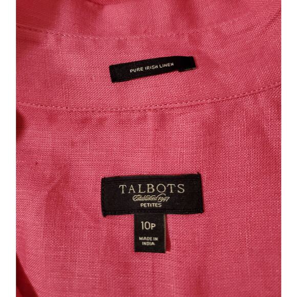 Talbots Pure Irish Linen V Neck Collared Button Up Shirt Womens Size 10P Pink - Picture 6 of 8